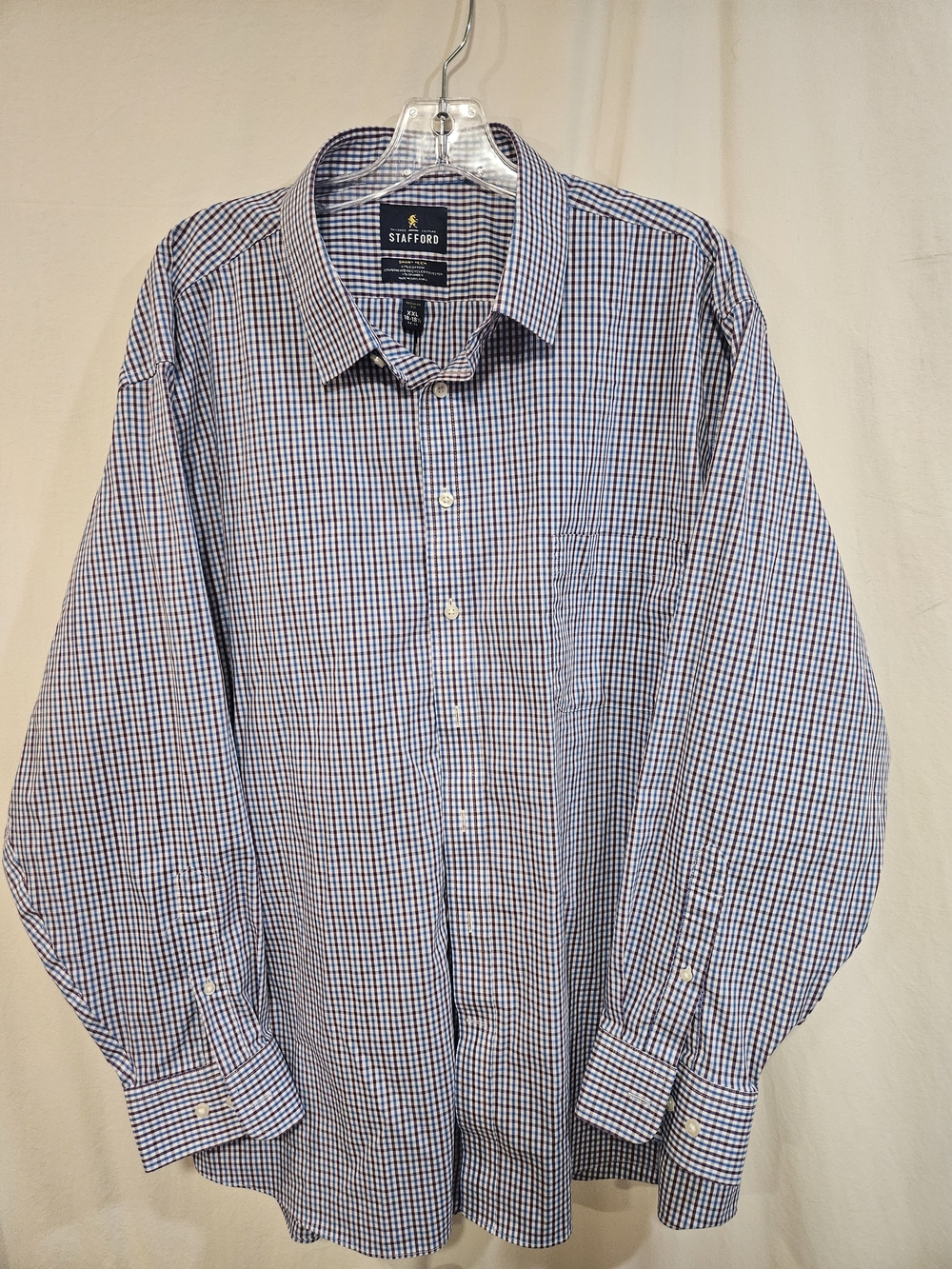 Stafford Men's Blue and White Micro Check Dress Shirt